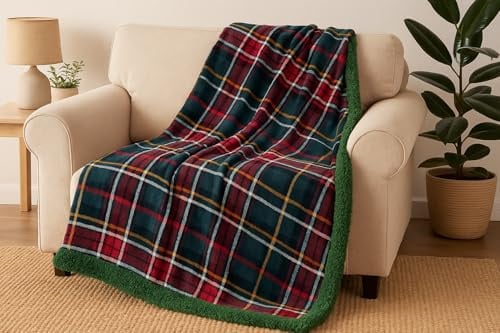 GBiancheria Coperta Plaid Sherpa Double-Face “Tartan Verde” – Calda e Morbida, Lato Pile 170 g/m² & Sherpa 170 g/m², Certificata OEKO-TEX, Reversibile Scozzese, 3 Misure (150 x 200 cm)