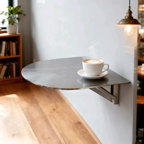QSPNVFB Halbrund Wandklapptisch Kleiner Bartisch Edelstahl Faltbarer Tischhalterung Pub-Tisch 30cm Schwimmend Wandtisch Für Balkon Arbeitszimmer Esszimmer(Silver,40cm(16))