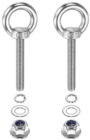 PATIKIL 2 Piezas Perno De Ojo M8 X 50 Mm Con Hombrillo Anillo De Elevación | De Acero Inoxidable 304, Perno Roscado, Con Tuercas De Bloqueo De Brida Arandelas Planas Y De Resorte
