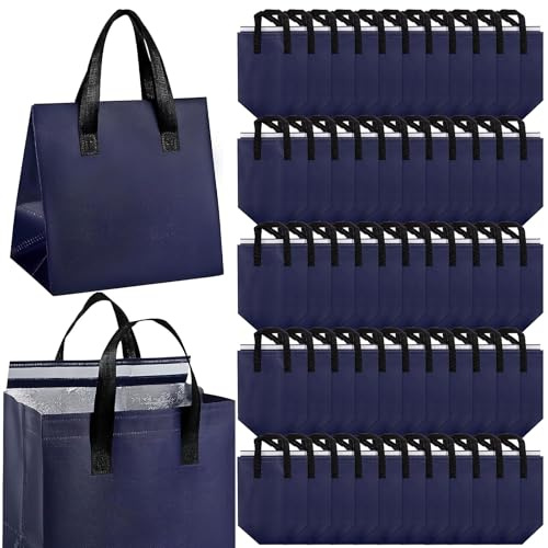OGMBI 100 Stück Isolierte Take Away Taschen, Kleine Thermotaschen mit Griffen, 24×24×15 cm Wiederverwendbare Kühltasche für Warme und Kalte Tiefkühlkost Lebensmittellieferung Arbeit Schule Picknick