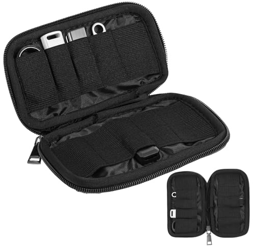 TIESOME 1 Pcs Flash Drive Case, Padded Organizer for Up to 10 USB Drives & Small Cables, Travel Cord And Memory Card Storage, Compact Hard Shell Protective Pouch, Black