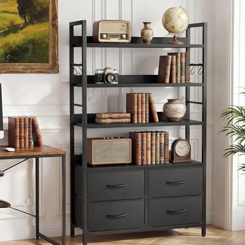 YITAHOME Industrie-Bücherregal 4 Ebenen mit Metallrahmen für Wohnzimmer