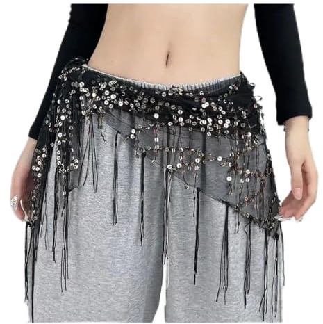 Qiantull Damen Bauchtanz Hüfttuch mit Pailletten Gürtel Hüfte Schal Rock Wrap Hüfttücher Glitzer Pailletten Bauchtanz Kostüm Hüfttuch Zubehör für Frauen und Mädchen