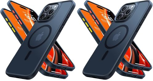TORRAS [12FT Military Shockproof iPhone 15 Pro Case for MagSafe [20W Safe & Fast Charging] [Slim Velvety Touch] Titanium Buttons Thin Matte Magnetic Cover for iPhone 15 Pro Case Black (Pack of 2)