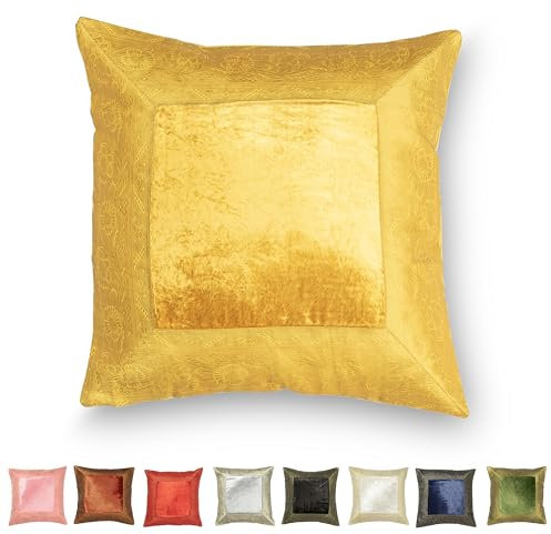 Aga´s Own - Orientalischer Kissenbezug aus Samt Brokat & Reiner Baumwolle - Luxus Kissenbezüge in 17 Farben & 8 Größen - Orient Kissenhülle - Kissenbezug Samt Brokat & Baumwolle (40 x 40 Gold Gelb)