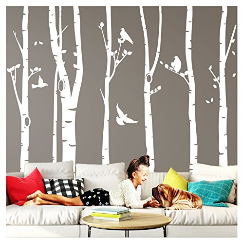 Wandaro Wandtattoo XXL Birkenstämme I braun (BxH) 267 x 250 cm I Birke Vögel Bäume Blätter Tieren Flur Aufkleber Wohnzimmer Wandsticker Wandaufkleber W3327
