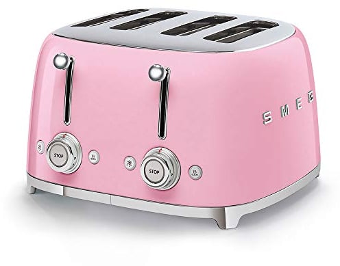 Smeg TSF03PKUK 4 Slice Toaster, Extra Wide Slots, 3 pre set programmes, Pink