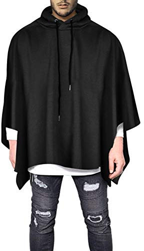 Anatoky Herren-Poncho mit Kapuze, unregelmäßig, lose Fledermausärmel, Größe M bis 5XL, #0203 Schwarz, L
