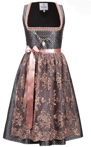 Edelnice Beatrice - Traje tradicional bávaro de tirolesa con delantal de encaje y charivari, talla 32-54 antracita 38