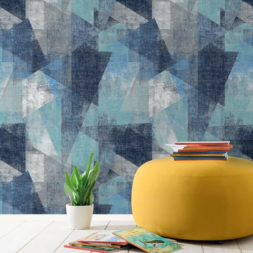 HXA DECO - Papier Peint Rouleau Perspective géométrique Bleue - Rouleau 0,5x10 m