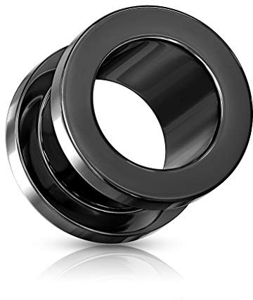 beyoutifulthings Ohr-Tunnel Schwarz Ohr-Piercing Edelstahl Ohr-Schmuck Screw Fit Flesh Plug Schraub-Verschluss 6mm