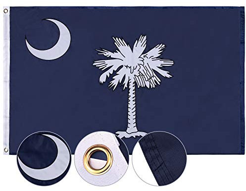 FLAGBURG South Carolina Flagge 90x152 cm außen, SC State Flaggen bestickt, strapazierfähiges Nylon, genähte Streifen, Leinen-Kopf und Messingösen, hochwertige Outdoor-Palmetto-Flagge für jedes Wetter