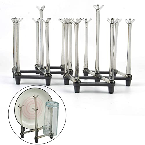 Retractable Cup Drying Rack 2 Pcs Set, Drinking Glass & Baby Bottle Drainer Stand, Mug Draining Organizer， Kitchen Countertop Dishes Holder, Gray