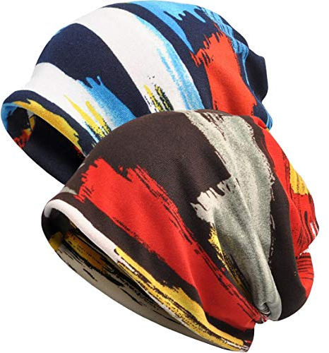 XYIYI Damen Mütze Chemo Hut Slouchy Kopfbedeckungen Kopf Wraps Krebshüte (2Stück Tie Dye-E)