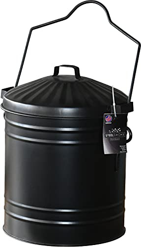 Heavy Duty Galvanised Black Steel Fireplace Hot Ash Storage Bin 14L
