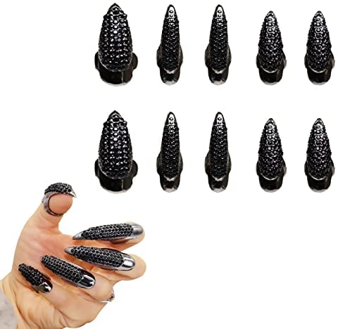 10 Stück Halloween Kostüm Krallen Fake Nägel Ring Set Gothic Punk 3 Größen Kristall volle Finger Ringe Paved Pfote Bend Fingerspitze Fingernagel Kralle Mädchen Frauen Männer Ring