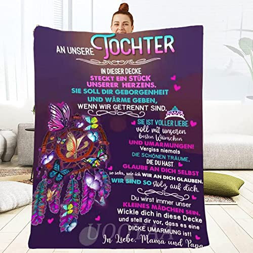 Personalisierte Flanell Kuscheldecke,An Meine Tochter Decke Von Mama,Deutsche Briefdecke Nachricht Luftpost Wohndecke Couch Bett Tv-Decken Geburtstagsgeschenk(Mutter An Meine Tochter A,150×200cm)