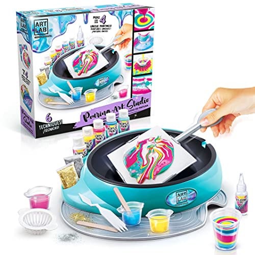 Pouring Art Studio, All-in-One Studio, 5 Acrylic Paints, 4 Blank Canvases, 15 Tools + Accessories, 6 Paint Techniques, 6+ Years