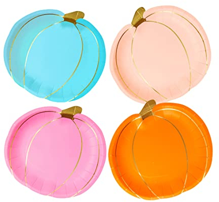 Talking Tables Assiettes d'Halloween - Lot de 8 Vaisselle Jetable en Forme de Citrouille Orange, Bleu et Rose pour Fête, Automne, Hallowplate