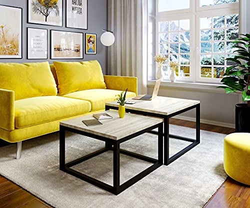 lukmebel Couchtisch Yoshi Fuerte, Zweier-Set, MDF, 70x70cm, 60x60cm, Schwarz, Sonoma Eiche, Hochglanz, Modern, Komfortabel, Ergonomisch