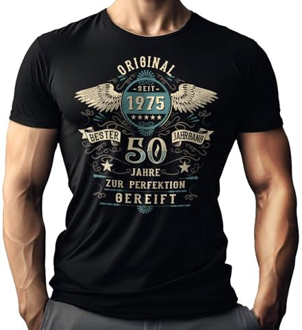 Herren T-Shirt zum 50. Geburtstag: Original seit 1975 Bester Jahrgang zur Perfektion gereift im Vintage Retro Style