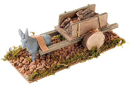 Holyart Esel mit Karrel voll von Holz Krippe 8 Zentimeter
