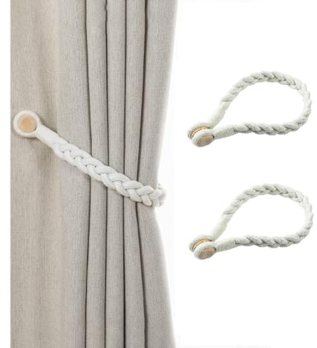 Magnetische Vorhang Raffhalter, Boho Gardinenhaken Vorhanghalter Blätter Baumwolle Geflochten Vorhang Clip Gardinenhalter Vorhang Halter Schnallen Für Haus Büro Cafe Dekoration 50 cm lang(1 Pair)