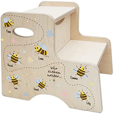 Holzura - Kita Abschiedsgeschenk Vorschulkinder, Schule, Hocker für Kinder, personalisierter Tritthocker mit Namen der Schulkinder, Kinderhocker