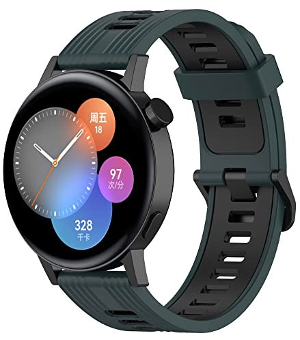Hiseus Bracelet Compatible avec Huawei Watch GT2/GT3 Pro/GT3 42mm, Honor Watch Magic 2 - Bracelet Sport Silicone de Remplacement (Vert Olive/Noir)