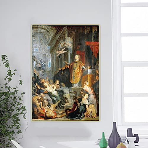 SDVIB Impression sur toile Peter Paul Rubens《Saint Ignace de Loyola》Art sur toile Peinture à l'huile Oeuvre Image Décoration de la maison 60x90cm Sans cadre