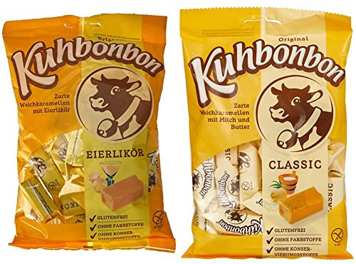 Kuhbonbon Liqueur d'Oeuf Bonbons au Caramel 200 g & Classique Bonbons au Caramel avec Lait/Beurre 200 g