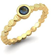 925 Sterling Silber 3 mm rund Labradorit Ring November Geburtsstein Stapelbarer Ring Feiner Schmuck für Frauen (Gold-Vermeil, 64)