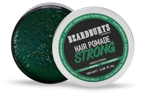 Beardburys Hair Pomade Strong Hold High Shine Wax for Men 100ml | Strong hold pomade with high shine finish. Texturising styling wax that adds volume. Water soluble and easy to wash out.