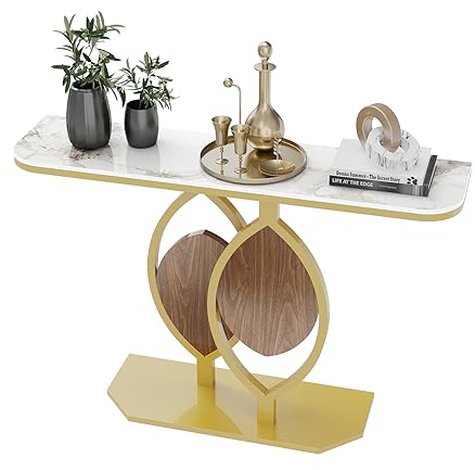 FATIVO Console Meuble Entrée Marbre: Table Console Scandinave Doré Meuble d’Entrée Bout de Canapé Table d’Entree pour Couloir Salon - 120x30x78cm Jade Doré