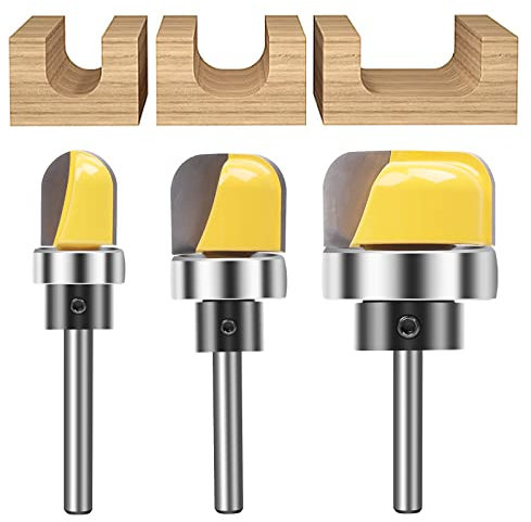 MNA Dish Carving Router Bits,3Pcs 1/4 Inch Shank Bowl and Tray Template Router Bit Set with Ball Bearing,Designed for woodworkers