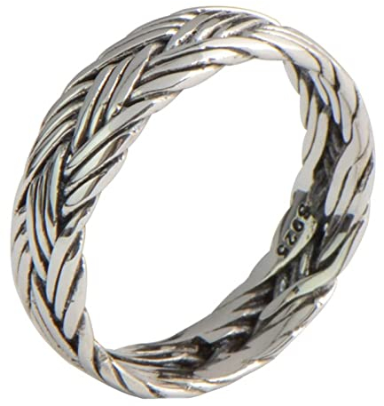 Mesnt Hochzeit Ringe, 925 Sterling Silber Vintage Geflecht Ring Herren FrauenSilber, Größe 56 (17.8)