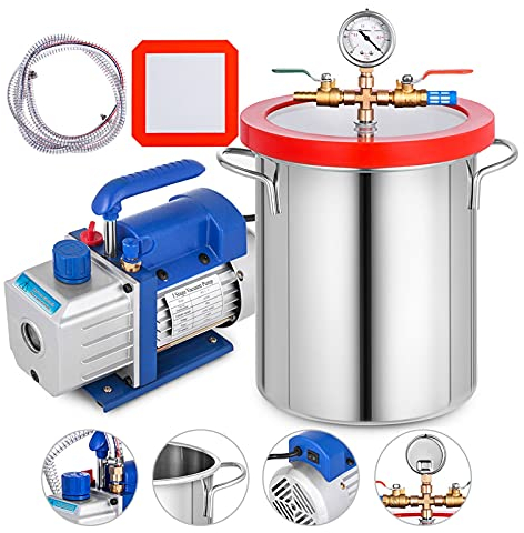 Maschinen und Anlagen Vakuumkammer 1.8-5Gallon + Kältemittelvakuumpumpe 1.8-4CFM Single Stage Entgassing Silikon-Vakuumkammer-Sealer-Kit (Color : Chamber and Pump Kit, Size : 3CFM 3Gallon)