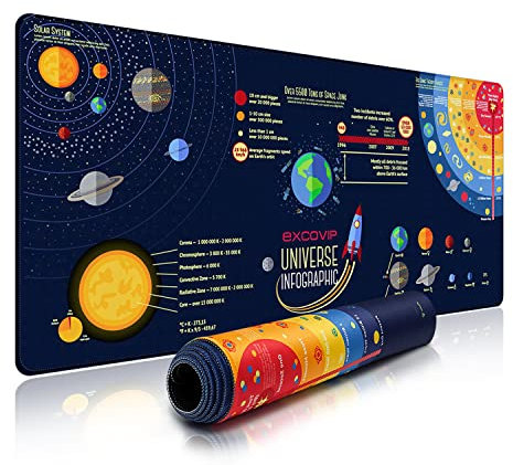 excovip Extended Gaming Mouse Pad XXL,Anti-Skid Mousepad Large Keyboard Mouse Pad Desk Mat with Stitched Edges (700x300mm,Solar System) 0070