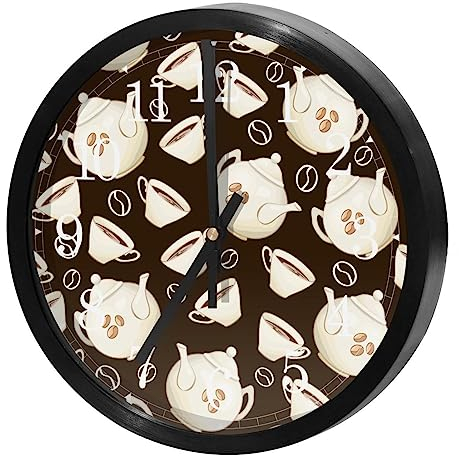 VAPOKF Wall Clock Silent Non Ticking Quartz Battery Operated Round Wall Clocks Home/Kitchen/Office/School Clock, Porcelain Teapot and Tea cup