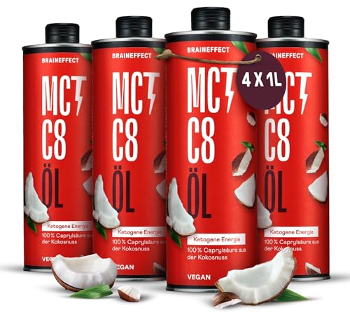 BRAINEFFECT MCT-Öl C8 - Bildet 300% mehr Ketone als andere MCT-Öle (100% C8) - Ketogene Ernährung - Reiner Extrakt aus Kokosnussöl - Ideal für ketogene Diät & Bulletproof Coffee