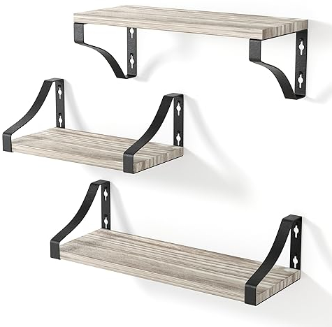 edihome, Estanteria Pared, Baldas Pared, 3 Niveles, Repisas Flotantes, Estantes de Pared de Madera Natural, Decoracion, Ideal para Salon, Dormitorio, Baño (Abedul)