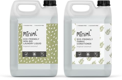 Miniml Eco Laundry Bundle 5L Refill Non Bio Laundry Liquid Washing Detergent + Fabric Softener & Conditioner Tropical Coconut Scented- 100% Vegan & Cruelty Free Natural Ingredients for Sensitive Skin
