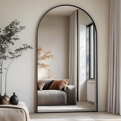 Dewfig Arched Full Length Mirror, 76x34 Large Floor Mirror, Full Body Mirrors for Leaning or Hanging, Standing Mirrors for Bedroom, Living Room,Dressing Room, Aluminum Alloy Frame, Black