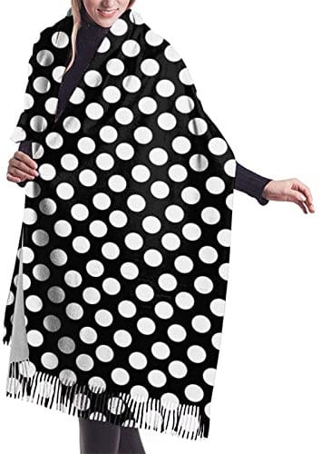 GQWJKSZ Schwarz-weiß gepunkteter klassischer weicher Deckenschal, langer warmer Schal, Kaschmir-Fransenschal für Damen