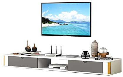 Kamnik Wandmontierte TV-Einheit, schwebender TV-Ständer, Wandmontage – Wand-TV-Schrank, Medienkonsole, Unterhaltungszentrum unter dem Fernseher für TV-Komponenten, PS4/Xbox One/Kabelbox/DVD-Player/