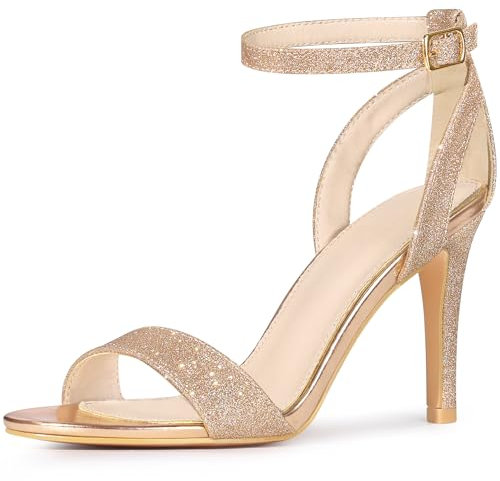 Allegra K Women's Glitter Ankle Strap Stiletto High Heel Sandals, Rose Gold, 6.5 UK