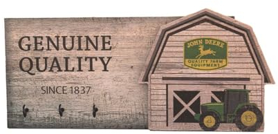 John Deere 3D-Traktor-Scheunenholz-Schlüsselanhänger mit echter Qualitätsslogan