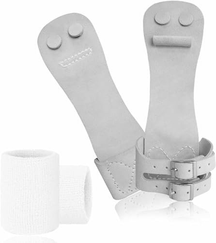 LOVMEAD Gymnastik Hand Griffe Armbänder Sets Handschuhe für Mädchen Frauen Jugend, Leder Bar Griffe Palm Schutz mit Handgelenkstütze für Gewichtheben Tennis, Training (Weiß, S)
