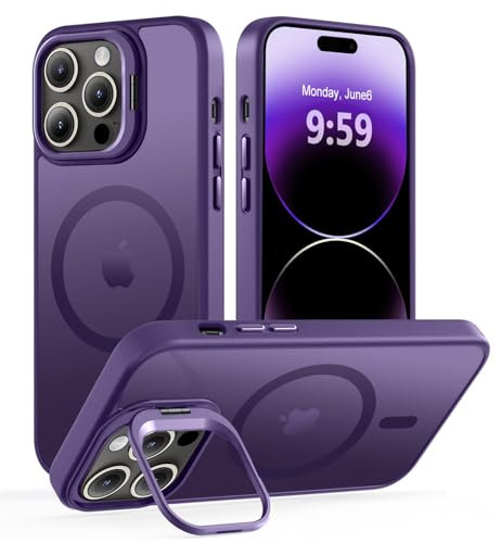 VoBoEo Magnetic Case for iPhone 14 Pro Max with Kickstand, Compatible with Magsafe, Built-in Camera Stash Stand, Military Protection, Skin Feeling Phone Case for iPhone 14 Pro Max, Deep Purple