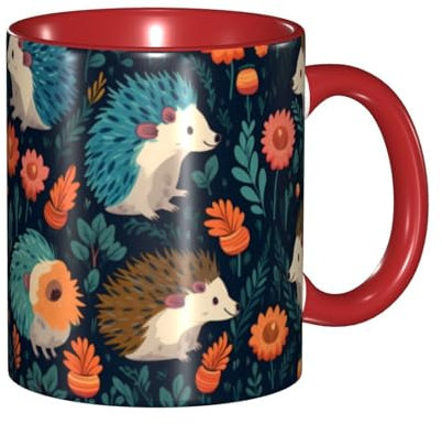 YYHWHJDE colorName Doppelfarbige Keramiktasse, geeignet für Cappuccino, Latte, Müsli, Joghurt, Milch, heiße oder kalte Getränke, Mikrowellen-Ofen, Blumen-Igel